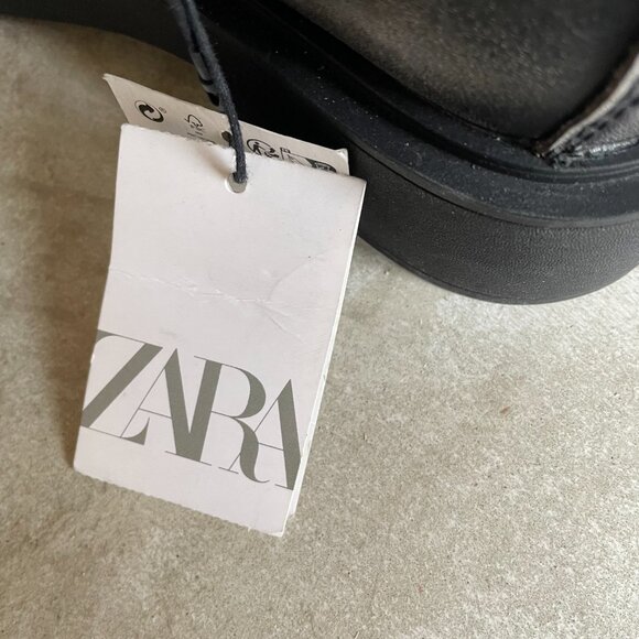 Zara Womens Chunky Sole Leather Zip Ankle Boot 38 - Picture 10 of 11